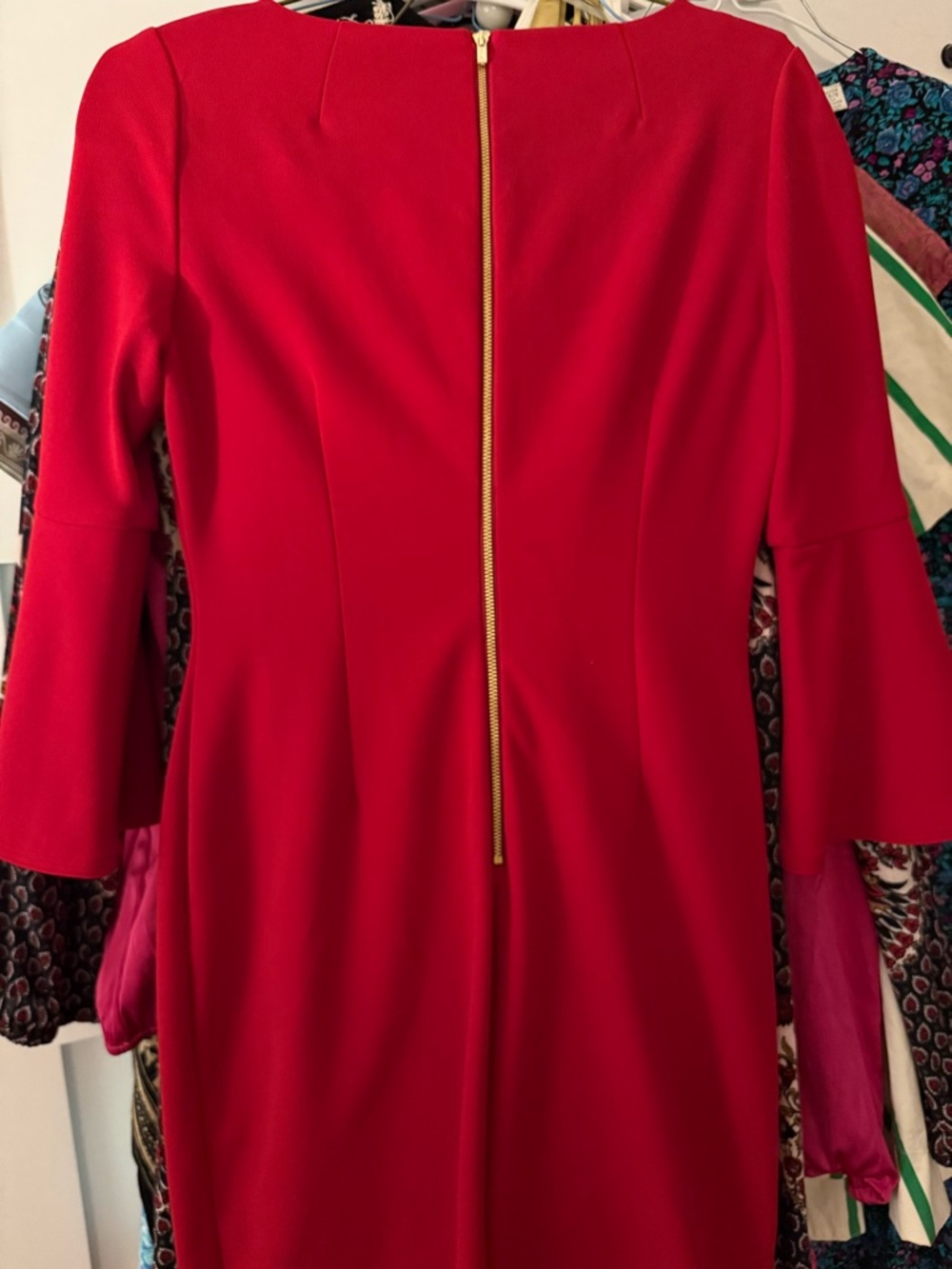 Calvin Klein sheath dress with red bell ruffle sleeves size 6 - Picture 10 of 12
